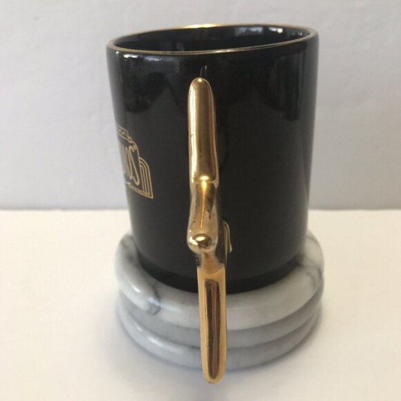 Universal Studios Hollywood Star Handle Coffee Mug Cup Black Gold Logo Trim Tea - Picture 2 of 6